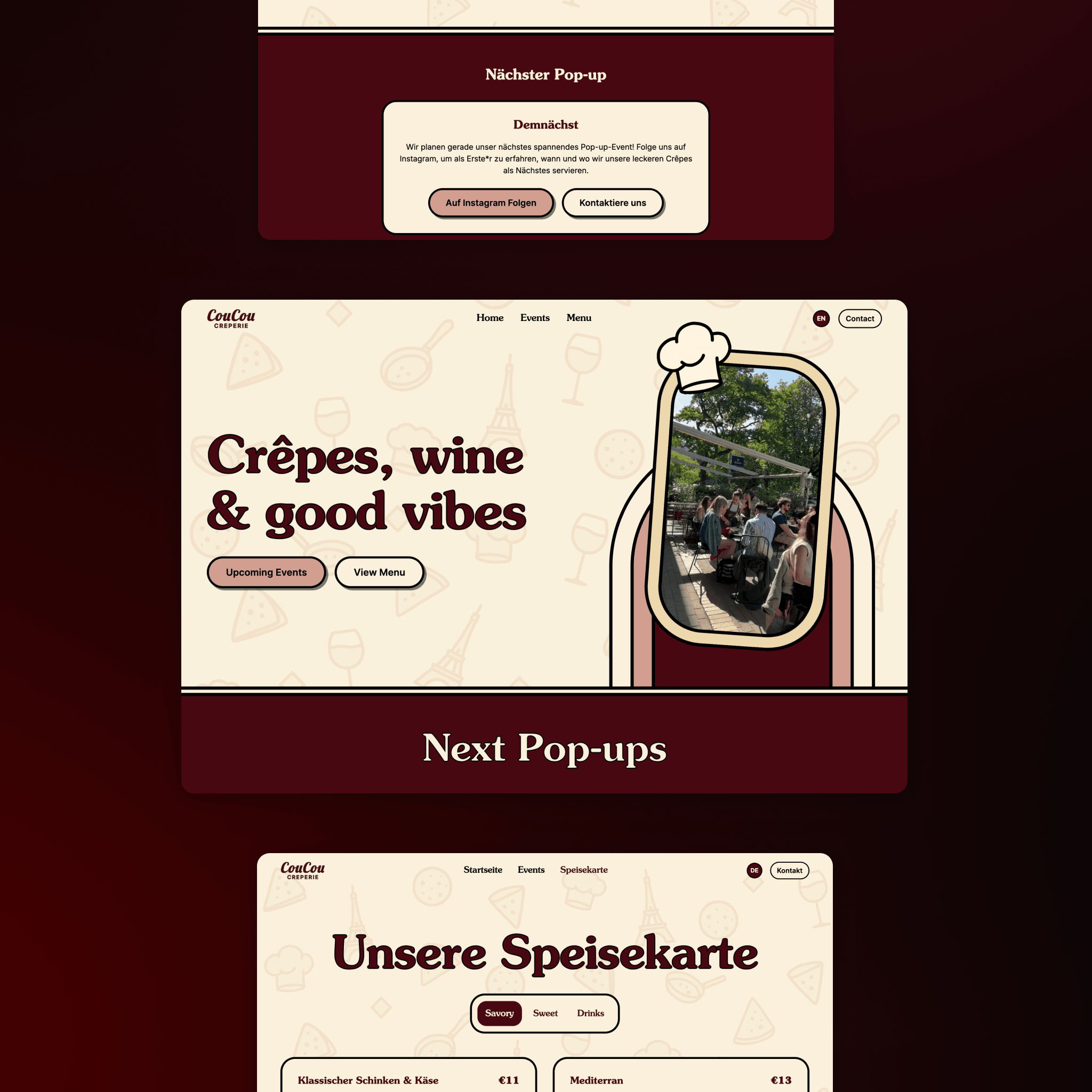Coucou Crêperie - Pop-up Restaurant website case study showing the redesigned interface and improved user experience
