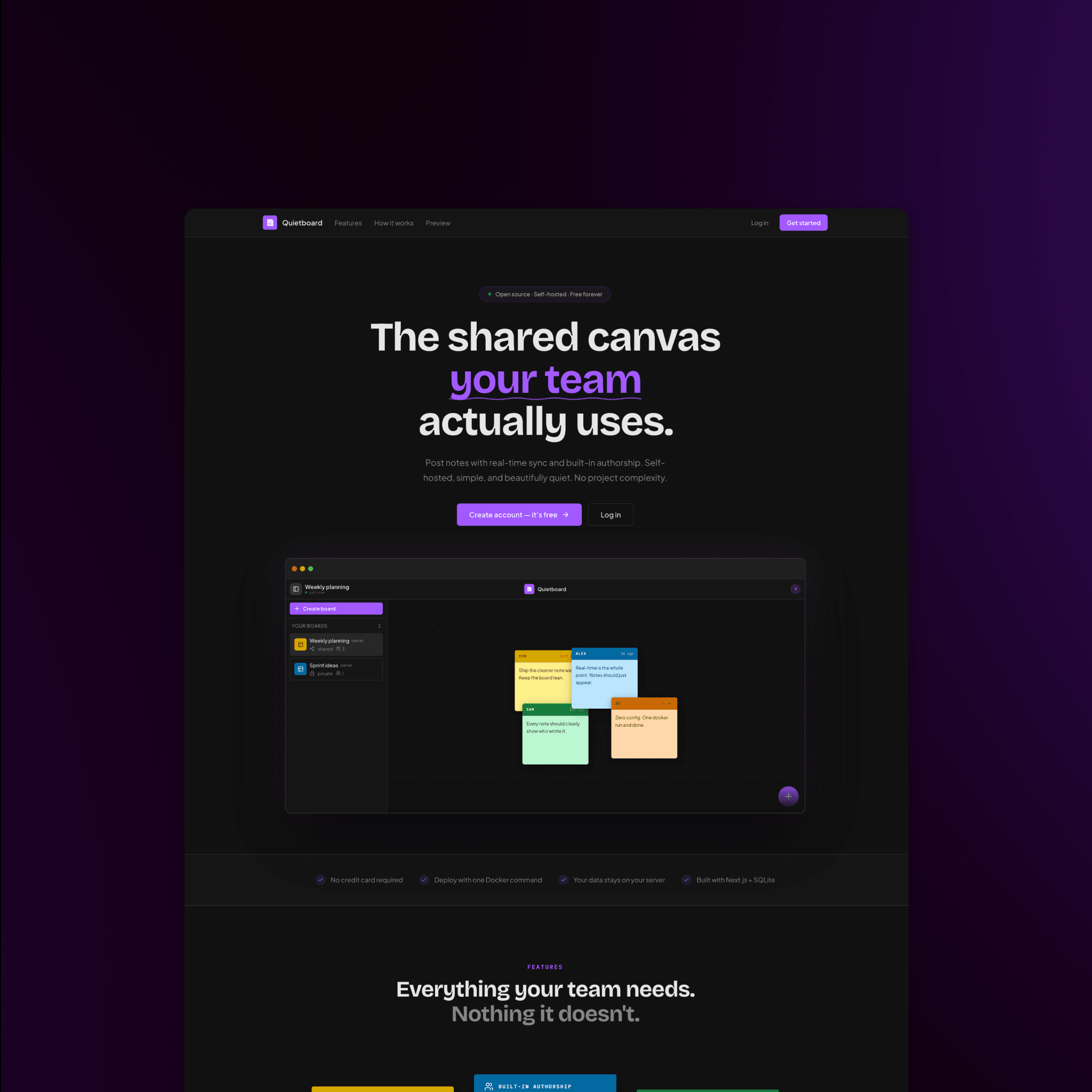 Quietboard - Self-Hosted Team Tool website case study showing the redesigned interface and improved user experience